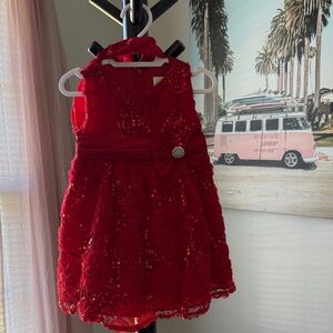 Rare Too Red Sequin Floral Bow Girls Dress